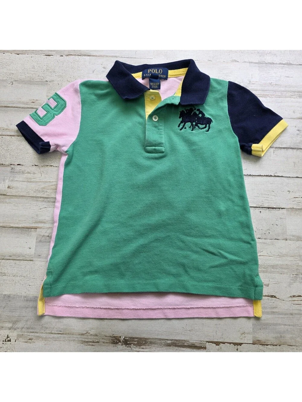 Polo Ralph Lauren Youth Boys Size 5 Color Block Preppy Polo Shirt Big Pony #3